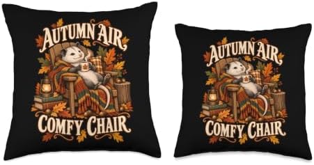 Autumn Air Comfy Chair Opossum Cozy Fall Design Throw Pillow