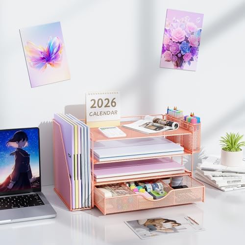 gianotter Desk Organizers and Accessories with File Holder, 4-Tier