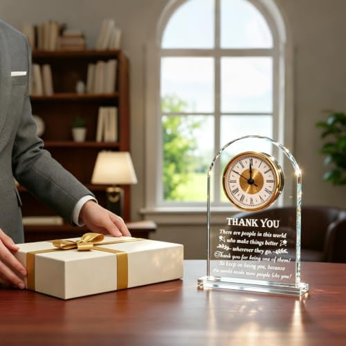 Movdyka Thank You Gifts for Men Crystal Clock Appreciation Plaque