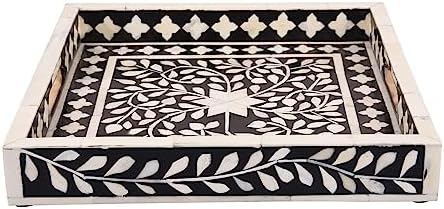 Handicrafts Home Bone Inlay Black Decorative Ottoman Serving Tray