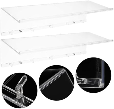 Tofficu Acrylic Wall Shelf with Hooks Narrow Floating Display Rack