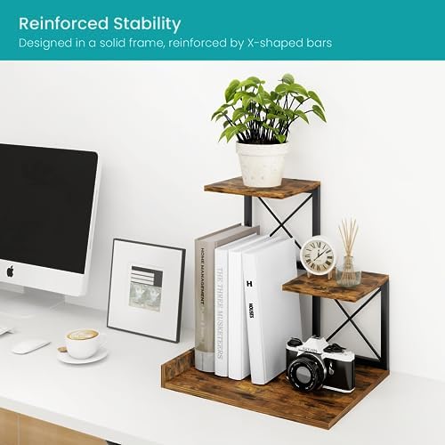 ELITEROO Desk Shelf Organizer, Wood Desktop Organizer Small Bookshelf