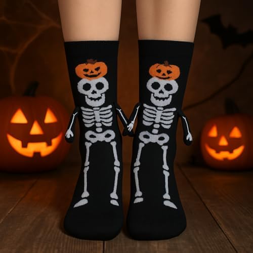 2 Pairs Halloween Holding Hands Socks Ghost Spooky Couple Socks for