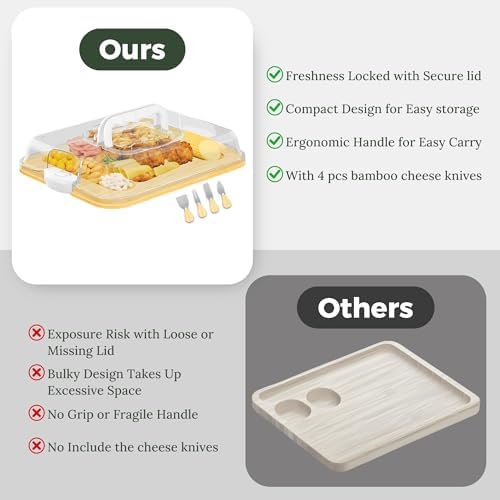 MinBoo Bamboo 2-in-1 Charcuterie Board with Lid,Travel Portable Bamboo