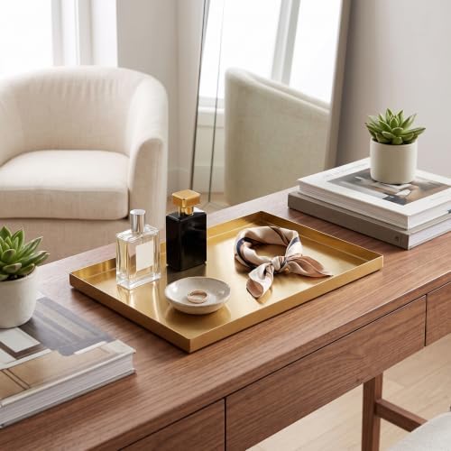 1Pcs Gold Stainless Steel Serving Tray - 12x8 InchRectangular Storage