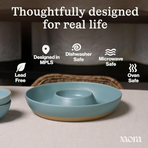 MORA Ceramic Chips and Dip Serving Tray: Large Divided Party Bowl Set