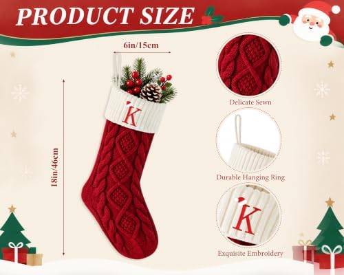 Edoneery Christmas Stockings with Initials, 18 Inch Knit Fireplace