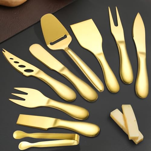 Stainless Steel Gold Cheese Tool Set - 12 Piece Cheese Knife & Cheese