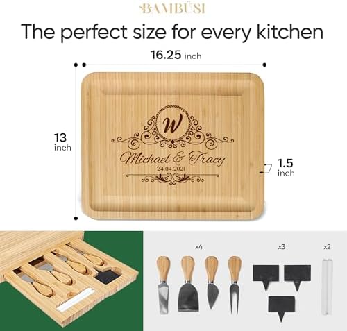 Personalized Charcuterie Board Gift Set - Custom Engraved Bamboo