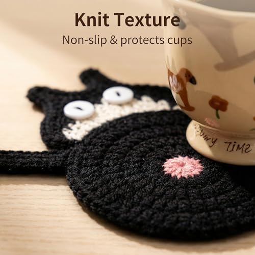 Coasters Gifts for Cat Lovers 3PCS Cat Coaster Woven Creative Cat