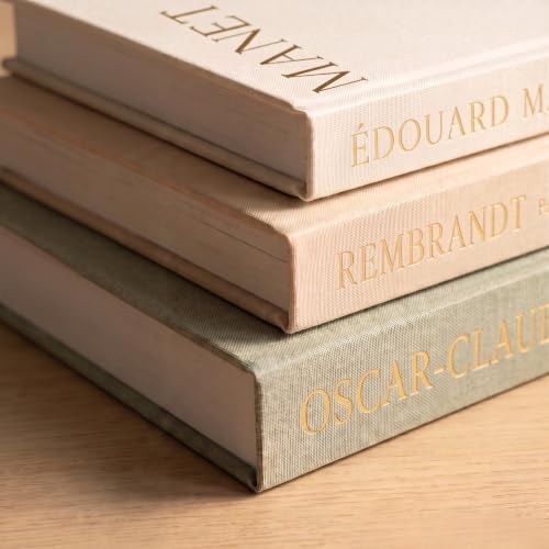 Aesthetic Decorative Books - Set of 3 with Gold Metal Tray, Linen Fake