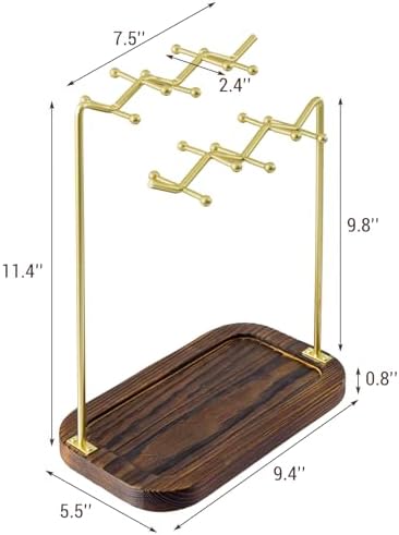 MyGift Rustic Solid Wood & Brass Tone Metal Tabletop Jewelry Organizer