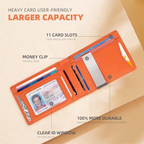 RUNBOX Slim Wallet for Men - RFID Blocking Leather Bifold with Money