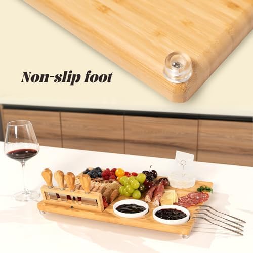 eleganlife Charcuterie Boards Set with Knives, Bamboo Cheese Board