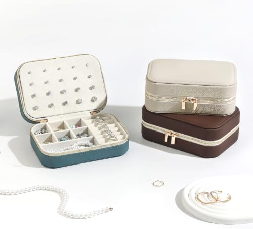Genuine Leather Travel Jewelry Organizer Case for Women, Small Mini