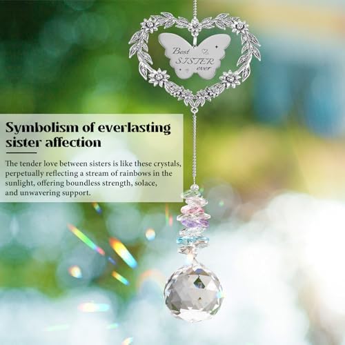 Suncatcher Gift for Sister Birthday, Best Sister Ever Crystal Ornament