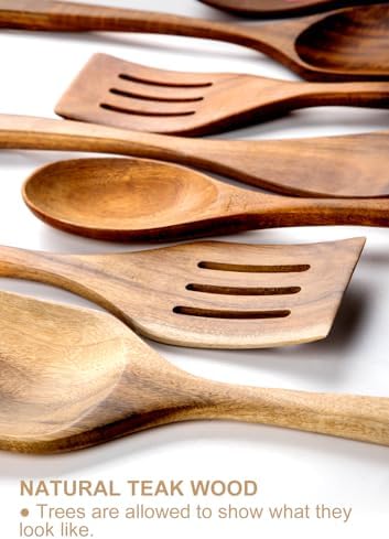 Wooden Cooking Utensils Set with Ceramic Holder,Teak Wood Utensils