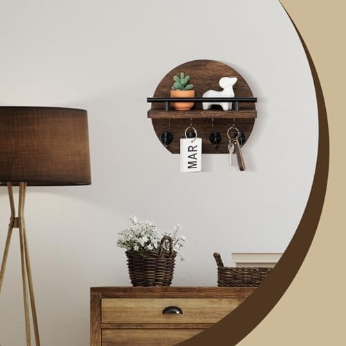 Nekon Key Holder for Wall, 9.8 Inch Round Wall Decor, Brown