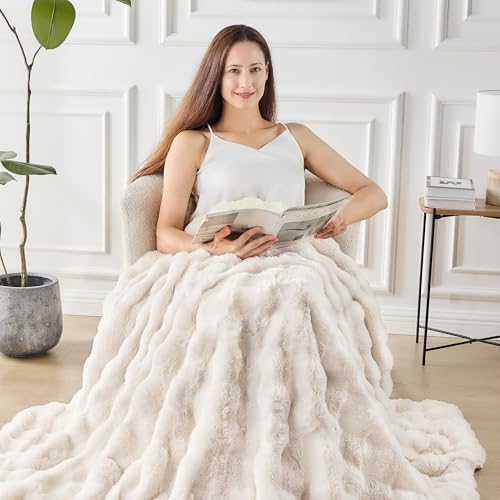 NORD ECO Luxury 1000GSM Faux Rabbit Fur Throw Blanket, Super Heavy