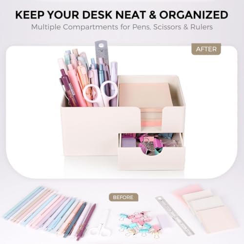 SKYDUE Small Desk Organizer with Sticky Notes Holder,Pen Holder for