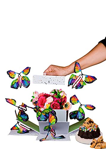 Send A Cake Celebration Explosion Box, with Flying Butterflies, Flower Shower & 3" Chocolate Chip Mini Bundt Cake – Ready to Gift Unique Birthday Gift for Women, Men, Adults, Kids