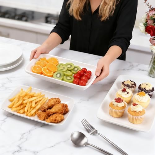 3 Pack Serving Platter Set, Rectangular, White, 8 9.6 13 Inch