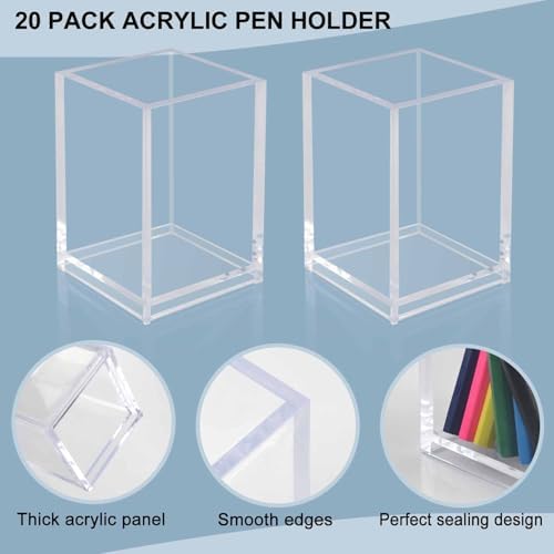 20 Pack Clear Acrylic Pen Holders, Bulk Pencil Cup Desk Organizers