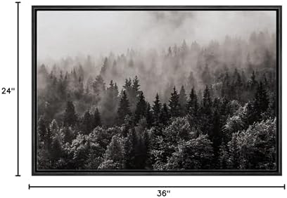 wall26 Framed Canvas Wall Art - Misty Forest in Black and White