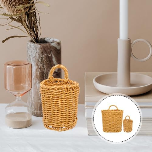 2pcs Wall Hanging Storage Basket with Handle, PP Woven Holder