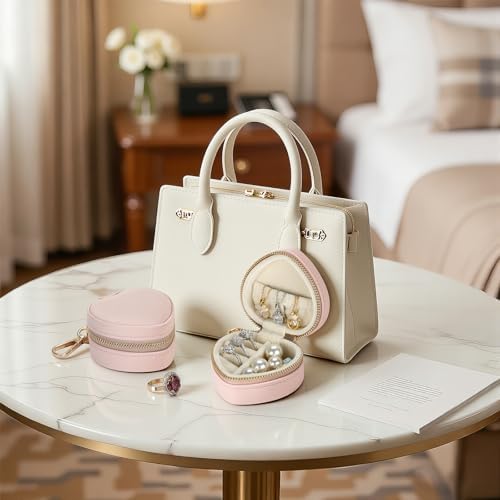 KUKUVR Mini Heart Travel Jewelry Box with Keychain (Pink)