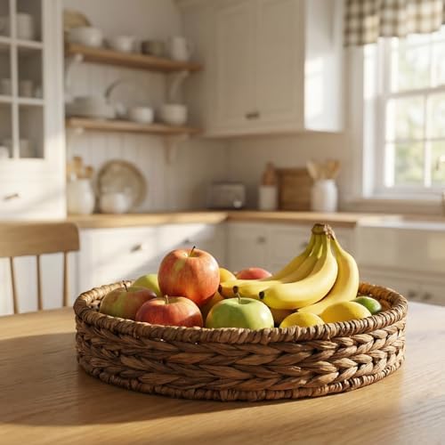 Cedilis Set of 3 Grass Round Fruit Tray, Hand Woven Coffee Table Tray