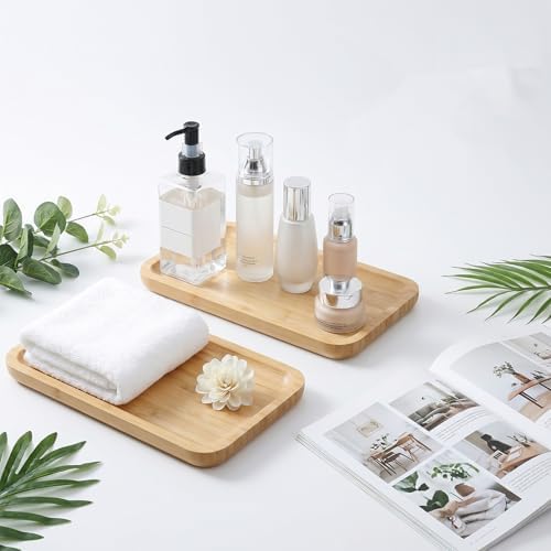 6 Pcs Bamboo Vanity Tray Set for Counter, Natural Bamboo Tray for