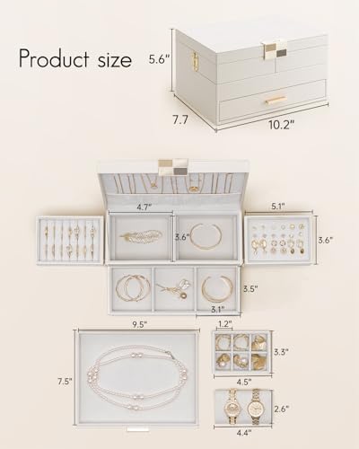 VLANDO 3 Layer Jewelry Box - Women Jewelry Box with Retractable Tray