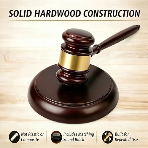 Wooden Gavel with Sound Block Set, Solid Wood Judge Gavel Set, Loud
