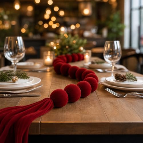 Velvet Red Balls Hanging Christmas Ornaments, Shatterproof Christmas