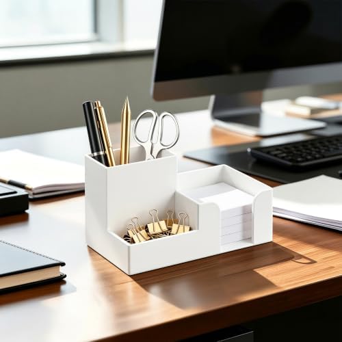 HBlife Acrylic Pen Holder for Desk, 3-Compartment Small Desk