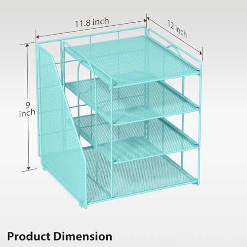 Teal Desk File Organizer and Accessories, 4-Tier Paper Organizer with