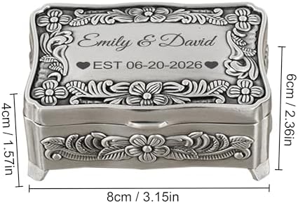 Personalized Rectangle Wedding Ring Box with Name & Date, Small