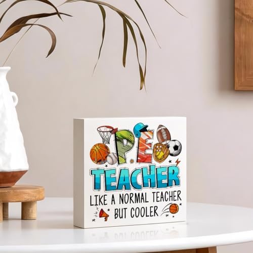 Pe Teacher Appreciation Gifts Wood Box Desk Decor Sign, Teachers Day