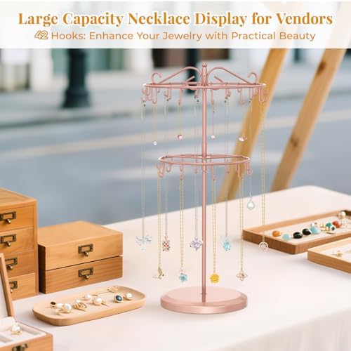 EsLuker.ly Necklace Holder Organizer Rotating Display Stand, 2 Tier