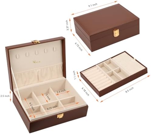 Voova 2 Layer Jewelry Box Organizer with Removable Tray, Vintage Gift