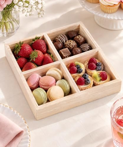 Hammont Square Wooden Trays – Sectional Divided Serving & Snack
