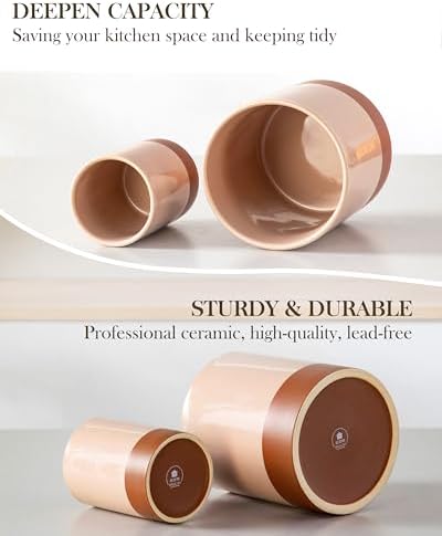 MALACASA Utensil Holder, 7.3"+5.5" Ceramic Kitchen Utensil Holder for