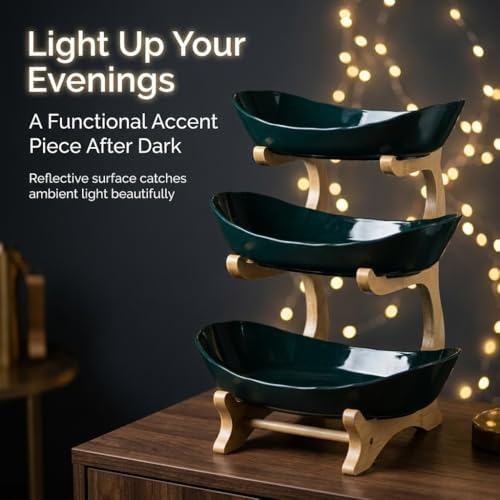 3 Tier Countertop Fruit Basket Organizer - Oval Fruit Bowl with Bamboo