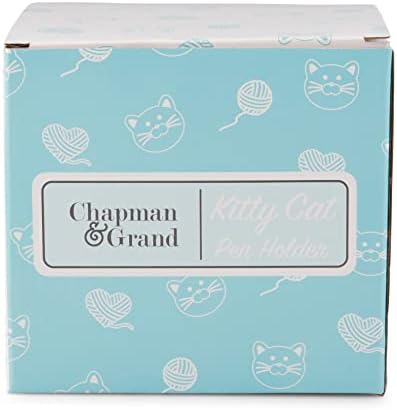 Chapman and Grand Relaxing Kitty Cat Pen Holder, White/Turquoise