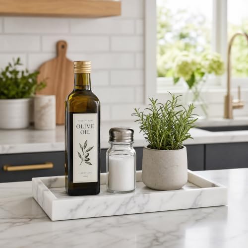 Real Natural Marble & Travertine Vanity Tray, Marble Serving Tray