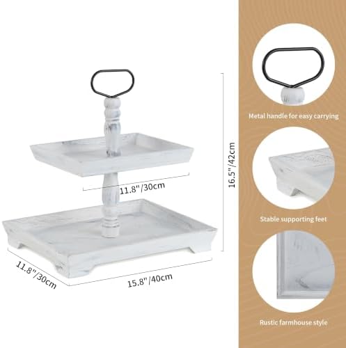 Hanobe 2 Tiered Decorative Tray Stand for Coastal Beach Coffee Table