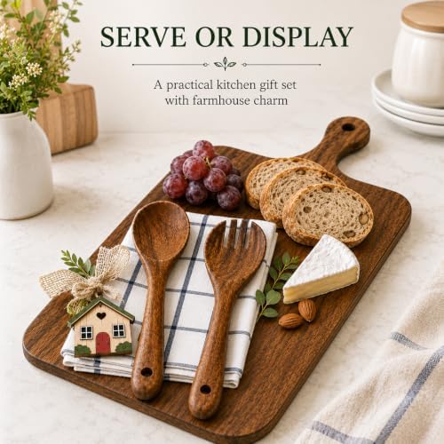 Housewarming Gift Wooden Cutting Board Set with Utensils and Napkin