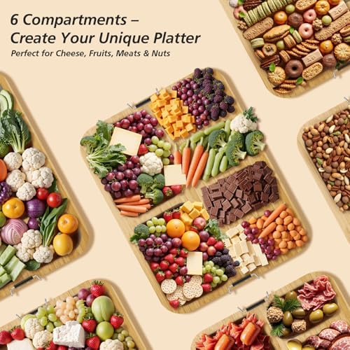 Charcuterie Boards with Foldable Lid, Portable Cheese Board Snack Tray