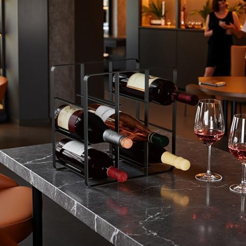 Buruis 9-Bottle Countertop Wine Rack, Cube Metal Wine Holder, Black